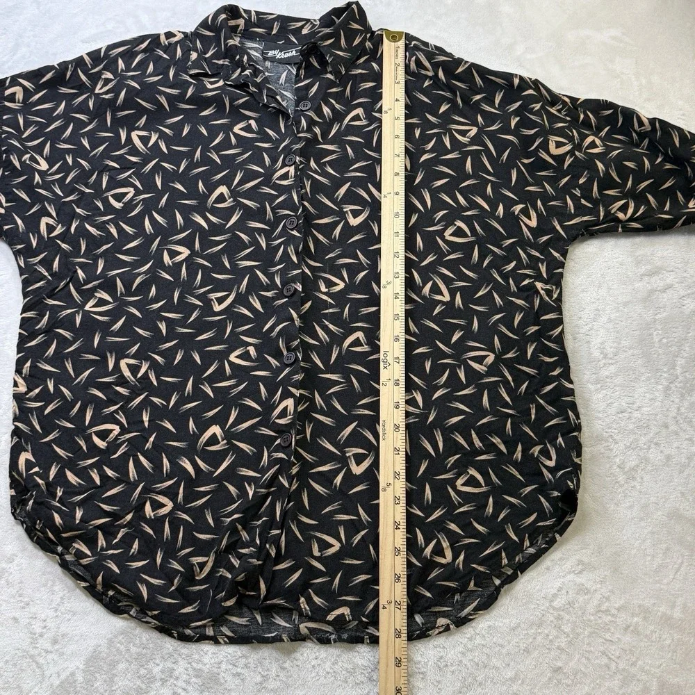 Vintage CA Krush 2 Pc Skirt Set Women's Large Black Tan Print Rayon USA 80s